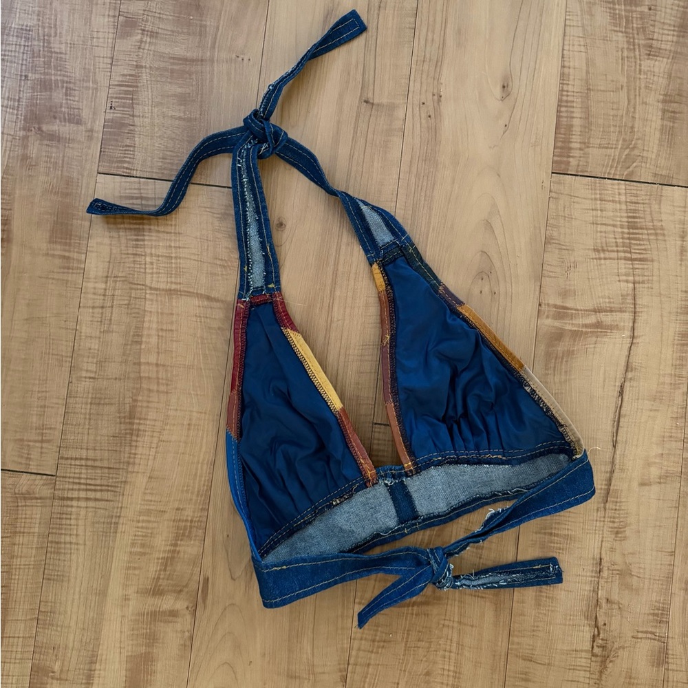 Vintage Handmade Unique Patchwork Leather & Denim… - image 2